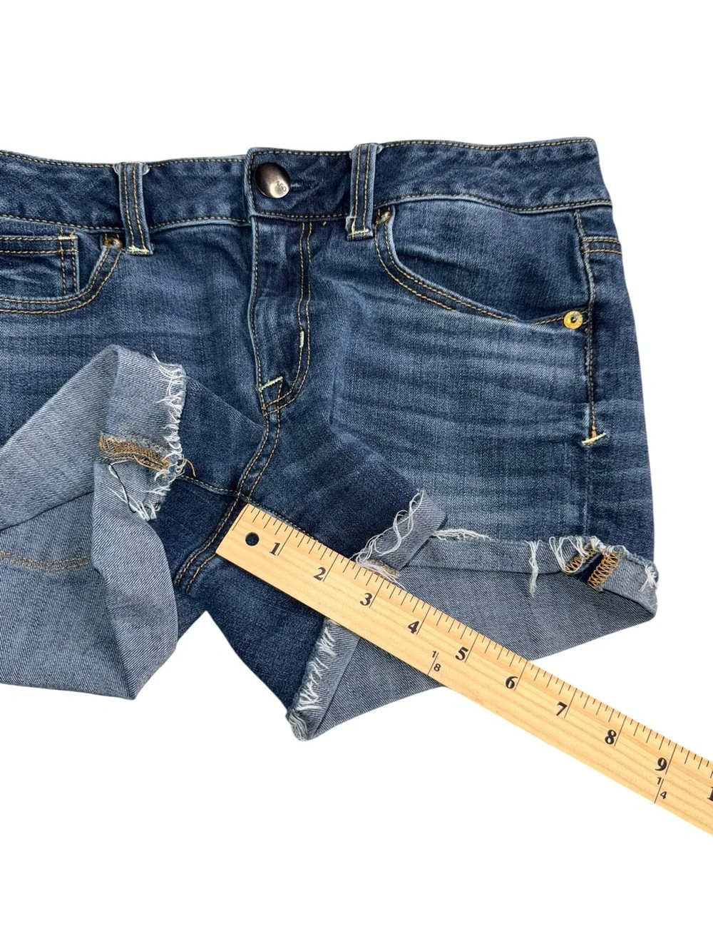 American Eagle Shortie Super Stretch Denim Shorts Womens 6 Frayed Cuffed Y2K